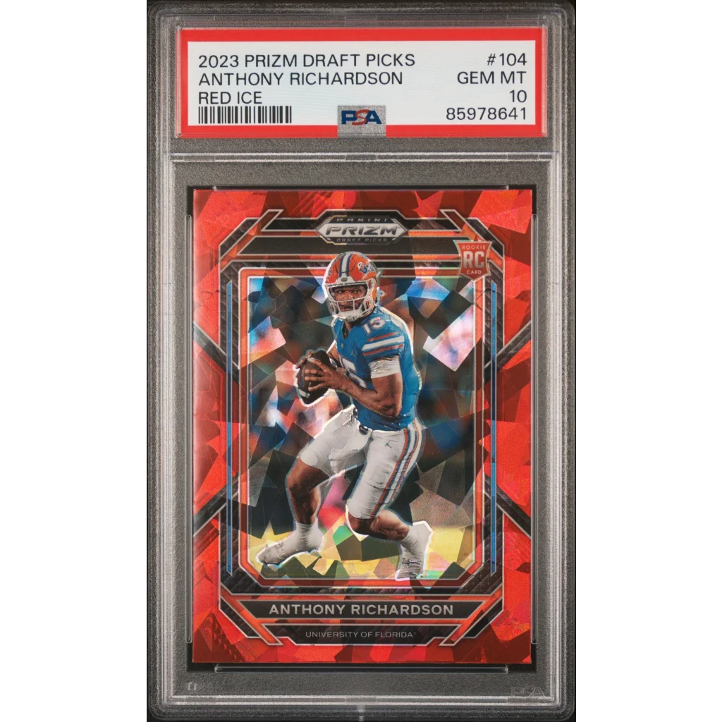 Anthony Richardson Red Ice Prizm Draft Picks football card graded PSA in display case