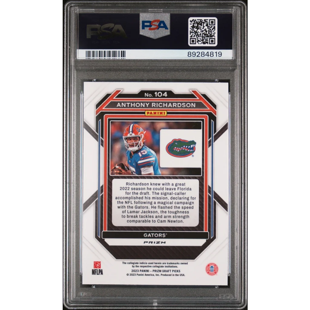 Graded 2023 Panini Prizm Draft Picks Anthony Richardson #104 Silver Rookie RC Football Card PSA 10 Gem Mint | PSA 10 Gem Mint Graded Rookie Card | vintageantiquesgifts.com