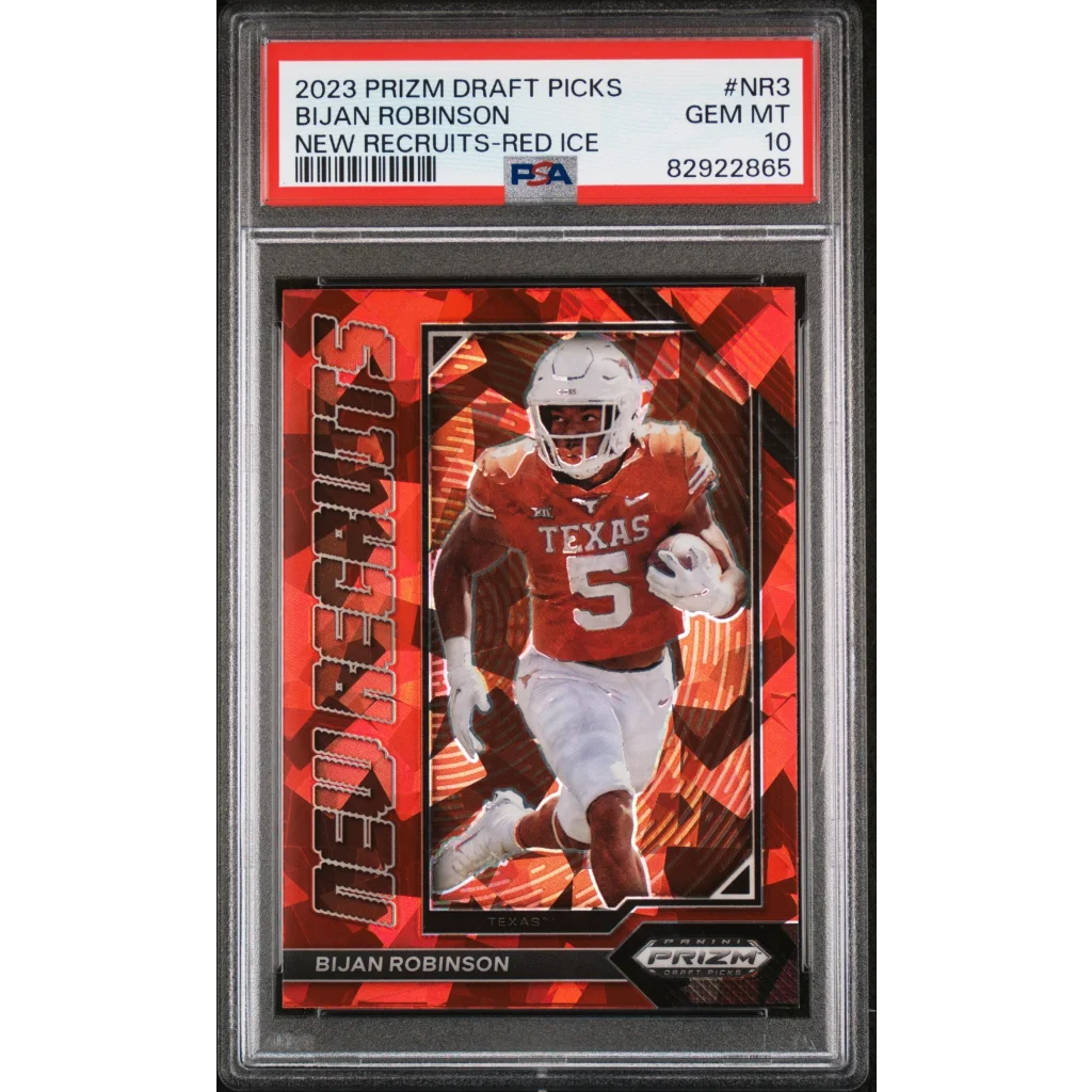 Graded PSA 10 gem mint 2023 Panini Prizm Bijan Robinson red ice rookie card