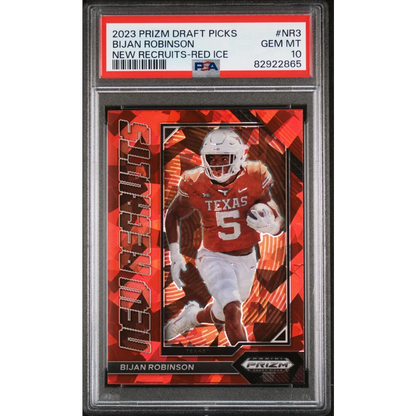 Graded PSA 10 gem mint 2023 Panini Prizm Bijan Robinson red ice rookie card