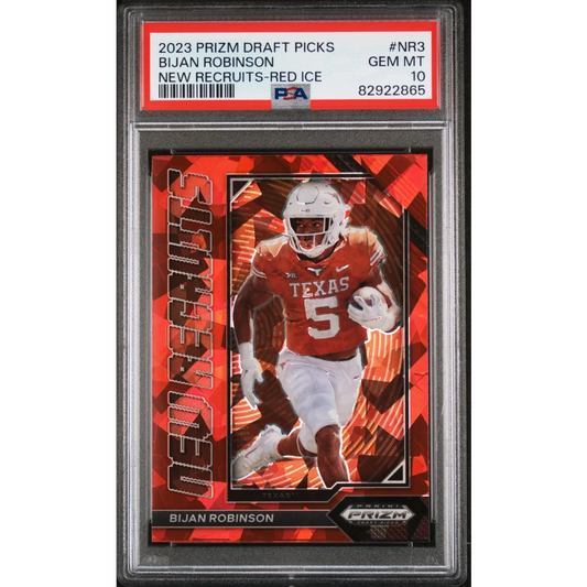 Graded 2023 Panini Prizm Draft Picks Bijan Robinson #NR3 New Recruits Red Ice Rookie RC Football Card PSA 10 Gem Mint | Hall of Fame Sports Memorabilia | vintageantiquesgifts.com