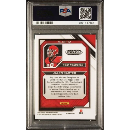 Graded 2023 Panini Prizm Draft Picks Jalen Carter #NR10 New Recruits-Gold Ice Rookie RC Football Card PSA 10 | PSA 10 Gem Mint Graded Rookie Card | vintageantiquesgifts.com