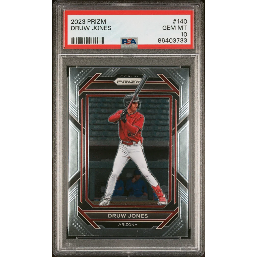 Graded PSA 10 2023 Panini Prizm Druw Jones #140 Rookie RC Baseball Card