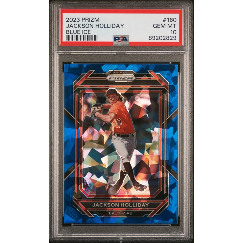 Graded 2023 Panini Prizm Jackson Holliday #160 Blue Ice RC PSA 10 Gem Mint