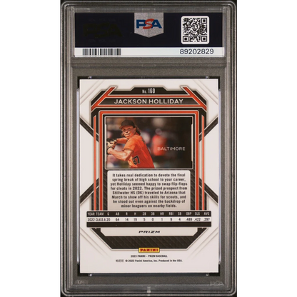 Graded PSA 10 2023 Panini Prizm Jackson Holliday #160 Blue Ice Rookie RC