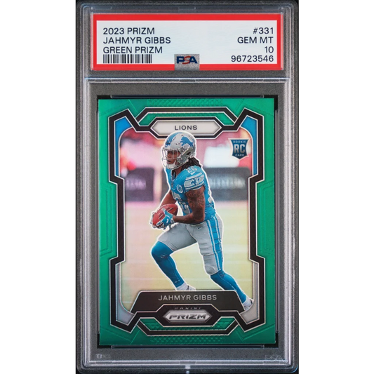Graded PSA 10 2023 Panini Prizm Jahmyr Gibbs Green Rookie Card