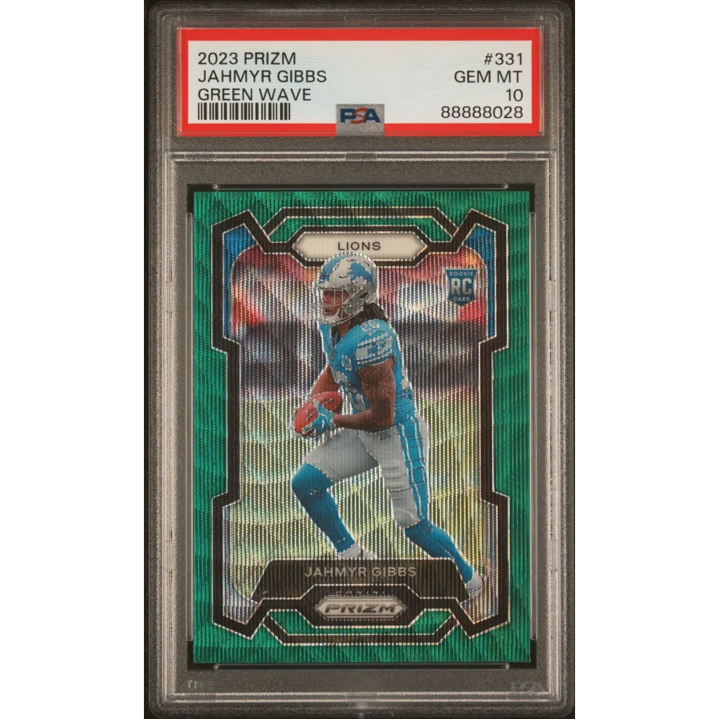 PSA graded 2023 Prizm Jahmyr Gibbs Green Wave football rookie card