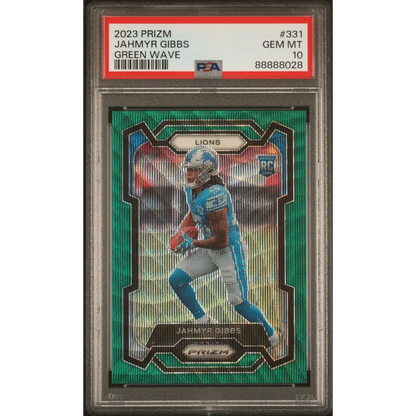 PSA graded 2023 Prizm Jahmyr Gibbs Green Wave football rookie card
