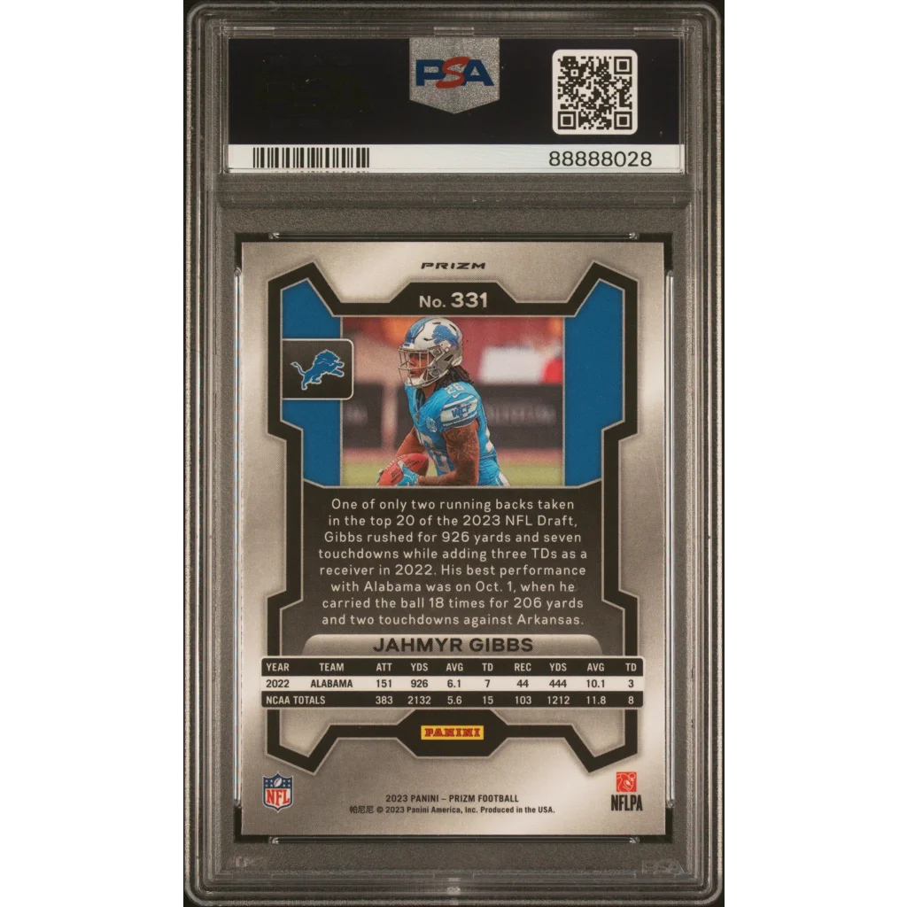 PSA Graded Jahmyr Gibbs 2023 Prizm Green Wave Rookie Card for football fans