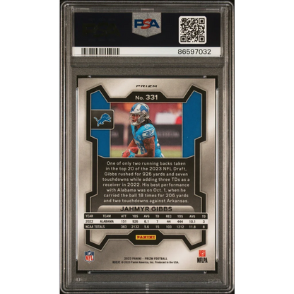 PSA Graded Jahmyr Gibbs 2023 Prizm Neon Green Pulsar Rookie Card image