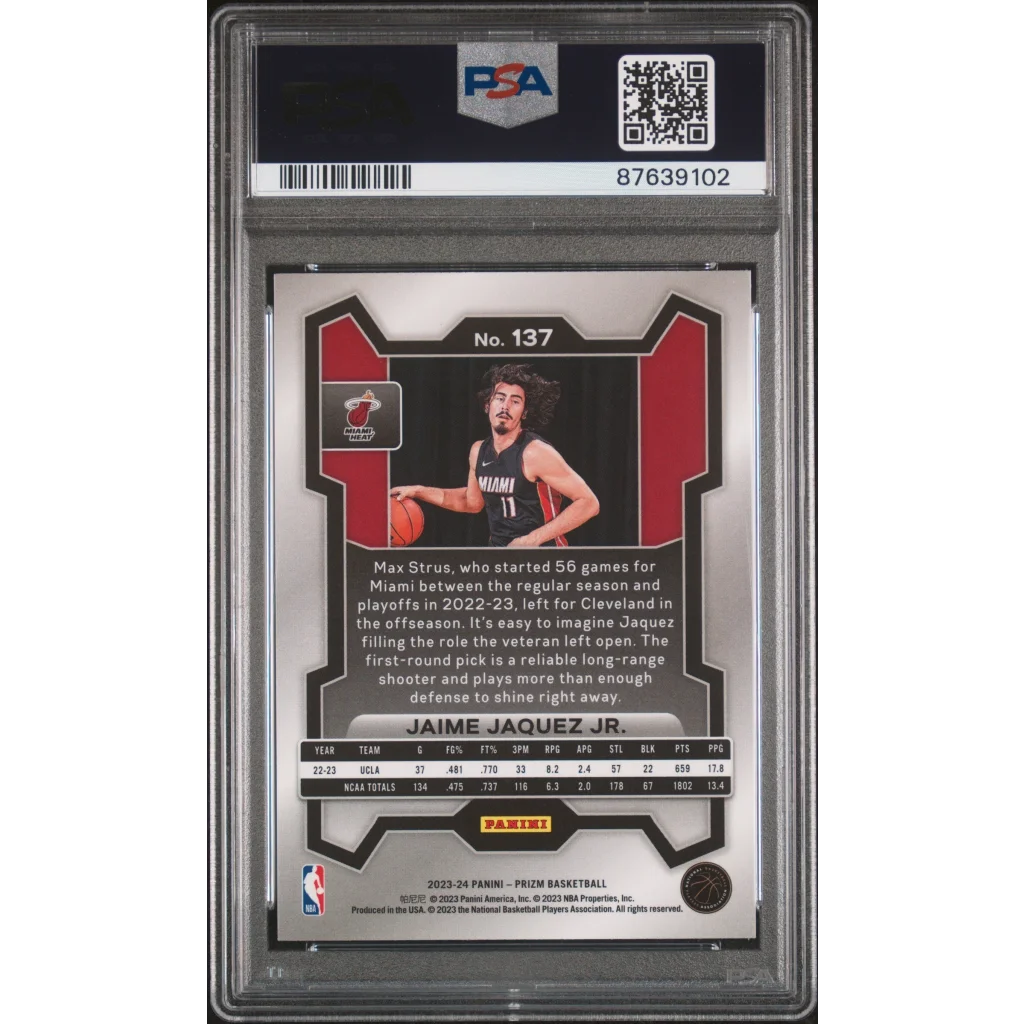 Graded 2023 Panini Prizm Jaime Jaquez Jr #137 Rookie RC Basketball Card PSA 10 Gem Mint | PSA 10 Gem Mint Graded Rookie Card | vintageantiquesgifts.com