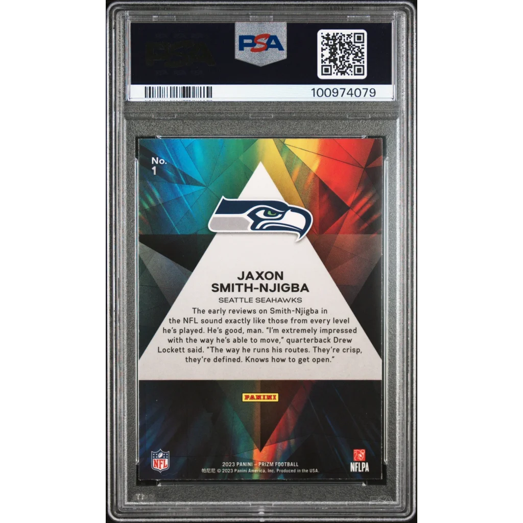 Encased Jaxon Smith-Njigba 2023 Prizm Rookie Card PSA 10 Gem Mint Treasure