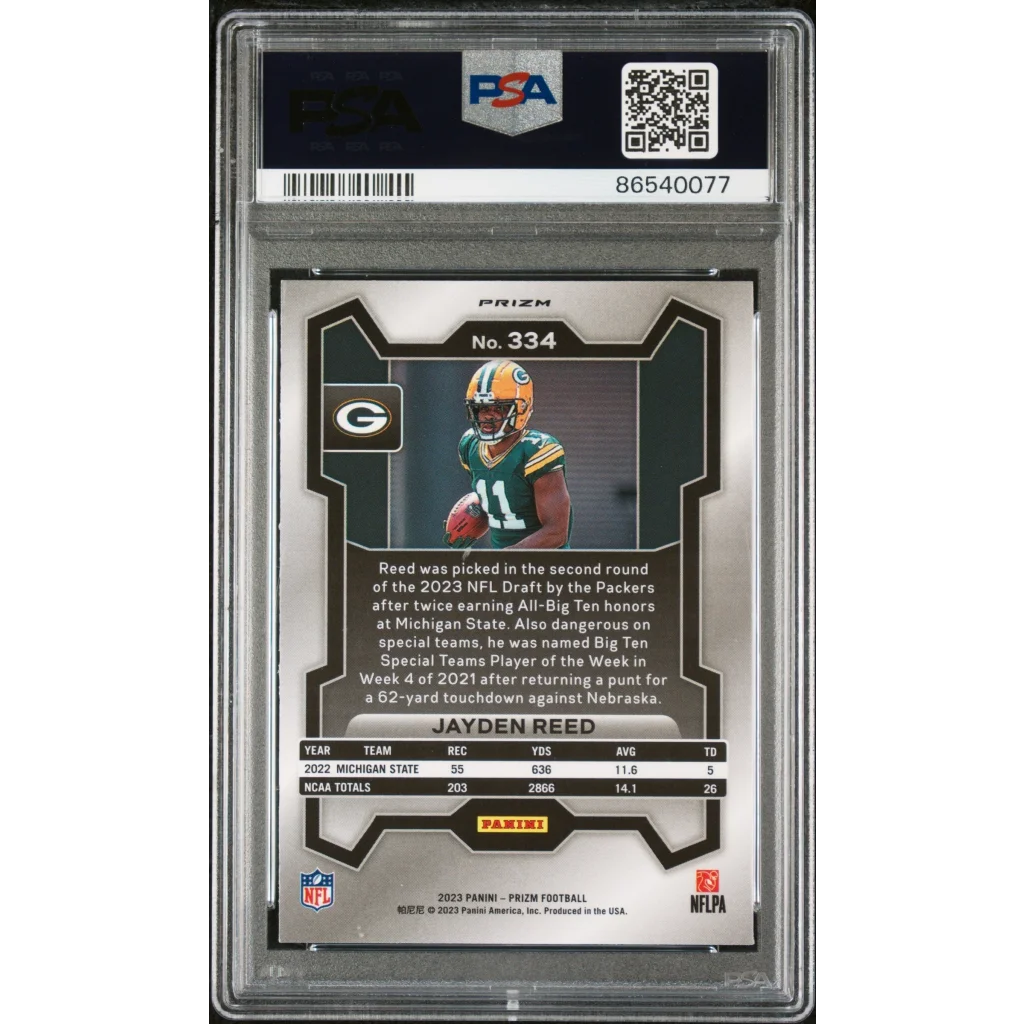 Graded 2023 Panini Prizm Jayden Reed #334 Disco Rookie RC Football Card PSA 10 Gem Mint | PSA 10 Gem Mint Graded Rookie Card | vintageantiquesgifts.com