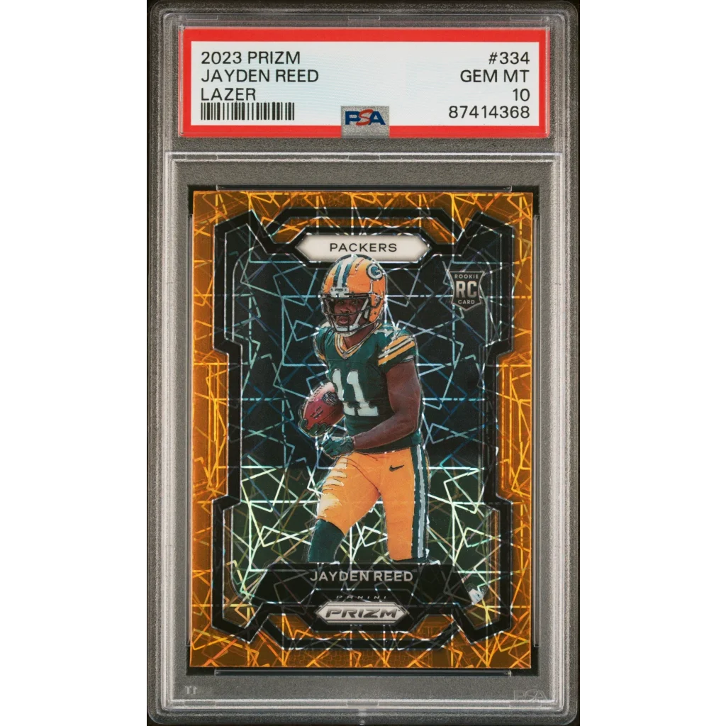 Graded 2023 Panini Prizm Jayden Reed #334 Lazer Rookie RC Football Card PSA 10 Gem Mint | Hall of Fame Sports Memorabilia | vintageantiquesgifts.com