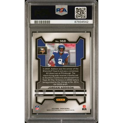 Graded PSA 10 2023 Panini Prizm Jordan Addison #368 Rookie Vikings RC Card