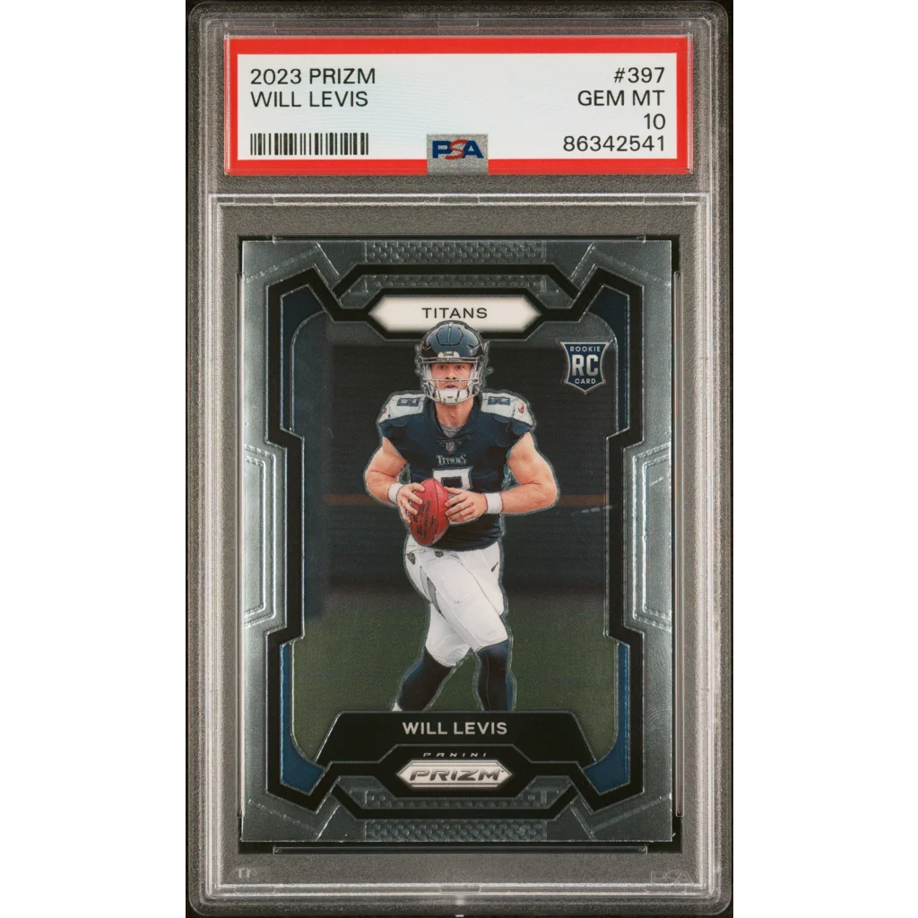 A graded 2023 Prizm Will Levis football rookie card ready to score big