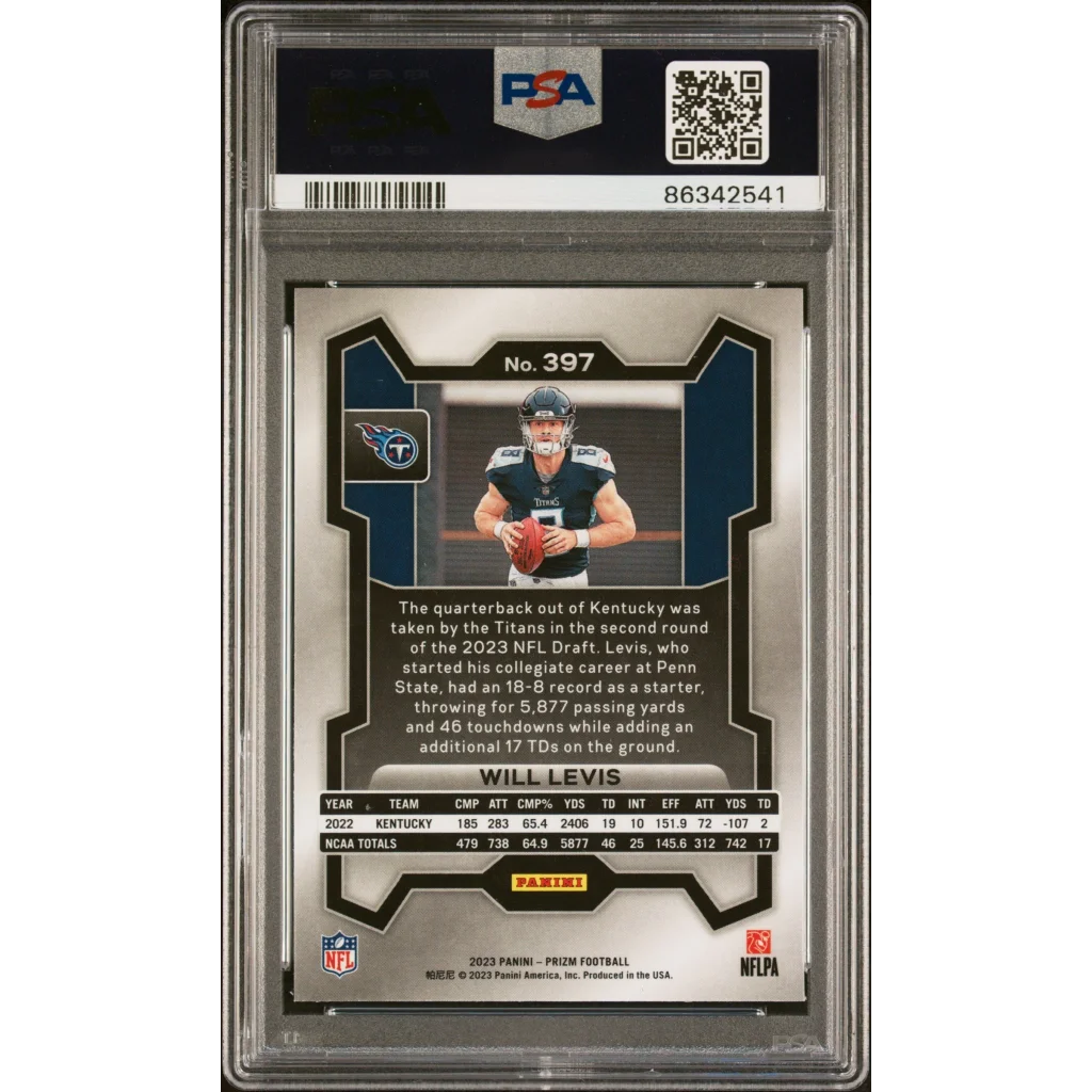 Graded 2023 Panini Prizm Will Levis #397 Rookie RC Football Card PSA 10 Gem Mint | PSA 10 Gem Mint Graded Rookie Card | vintageantiquesgifts.com