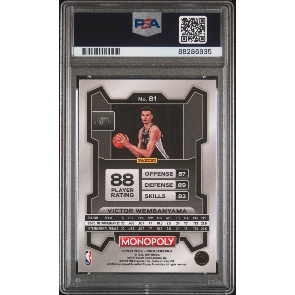 Victor Wembanyama Panini Prizm gem mint rookie card in PSA grading