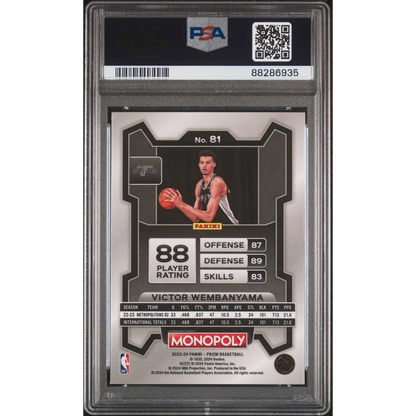 Victor Wembanyama Panini Prizm gem mint rookie card in PSA grading