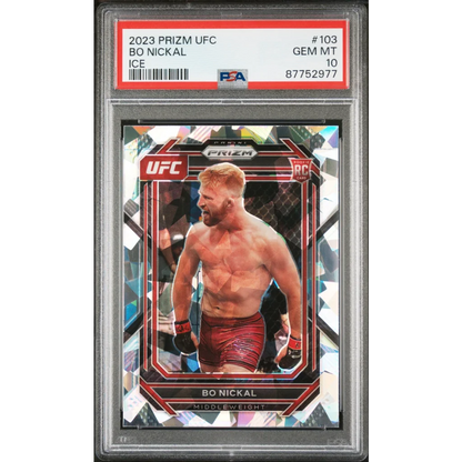 Graded PSA 10 2023 Panini Prizm UFC Bo Nickal Ice Rookie Card Holographic Design