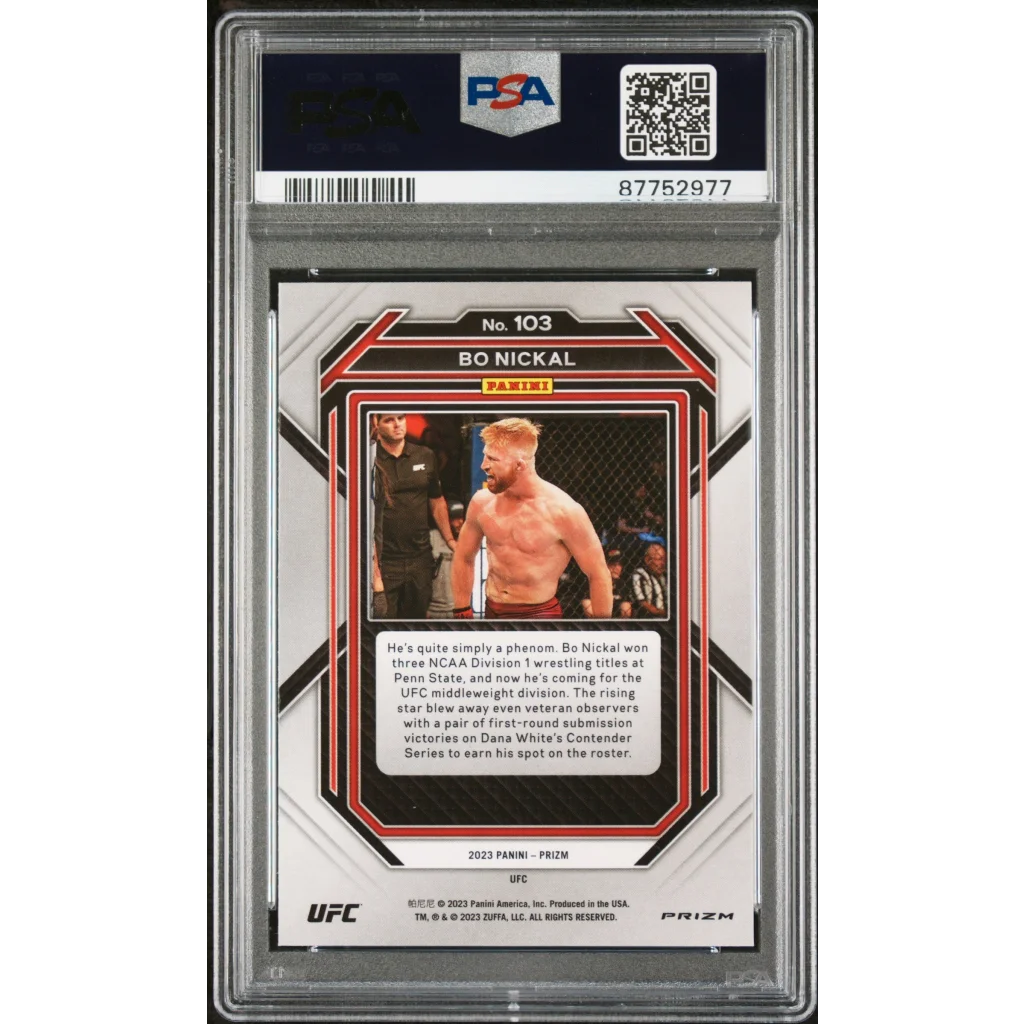 Graded PSA 10 2023 Panini Prizm UFC Bo Nickal Ice Rookie Card #103