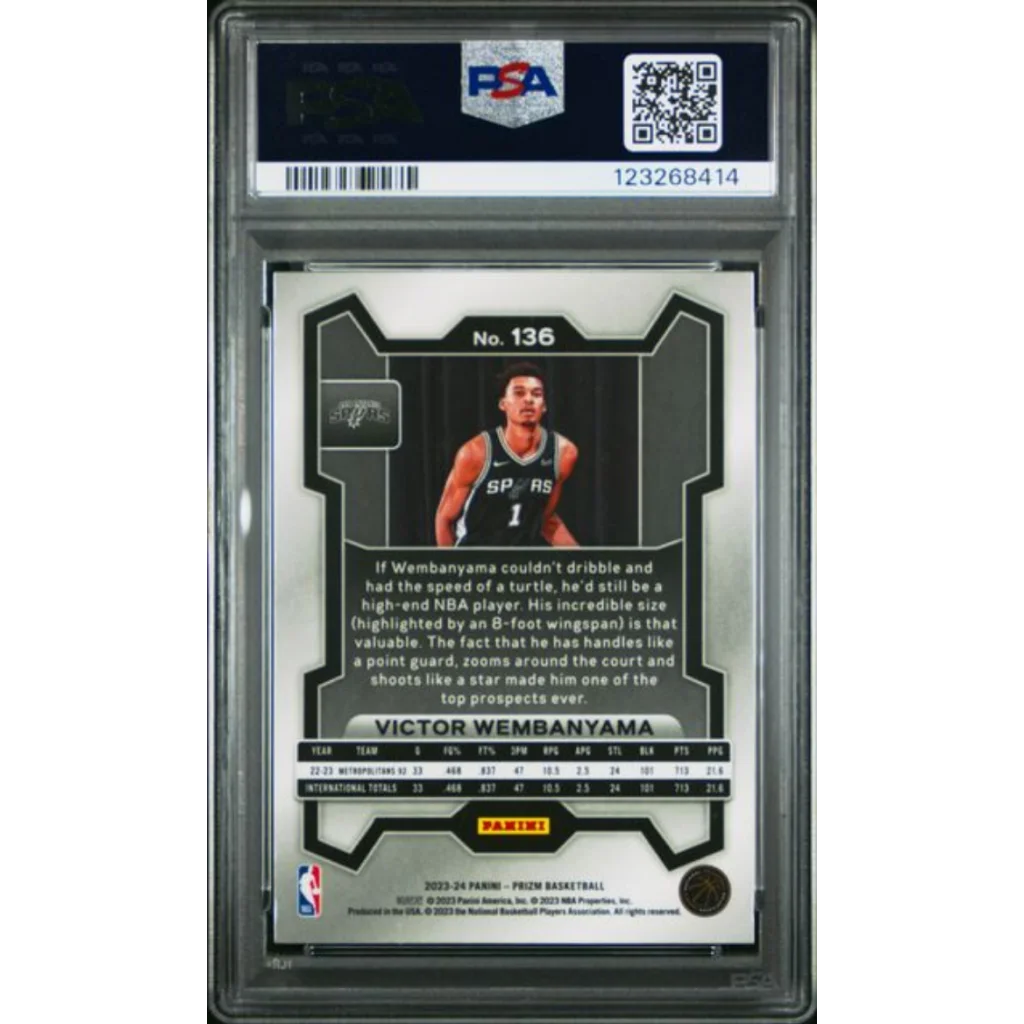 victor wembanyama graded rookie card 2023 Panini Prizm #136 RC Basketball PSA 10 – Vintage and Antique Gifts Qty:Case Special Deal (10 ETBs) Collector Booster Display 256 Card Details Saturday, August 9, 2025