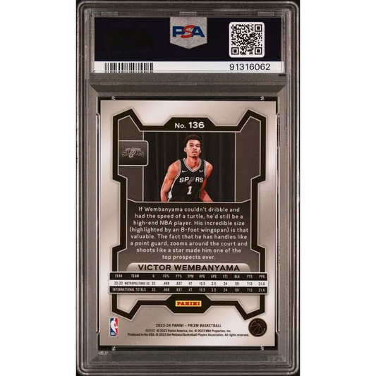 Graded PSA 9 2023 Panini Prizm Victor Wembanyama Rookie RC #136 Card