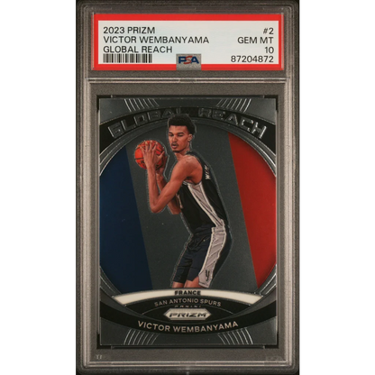 Graded 2023 Panini Prizm Victor Wembanyama #2 Global Reach RC PSA 10 Gem Mint