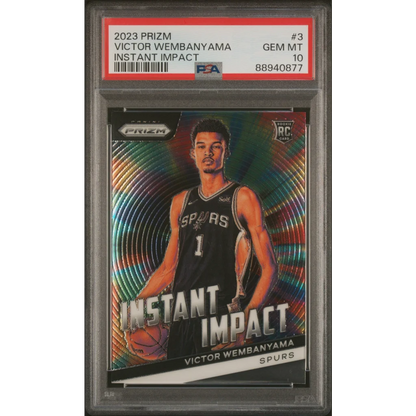 Graded 2023 Panini Prizm Victor Wembanyama #3 Instant Impact RC PSA 10