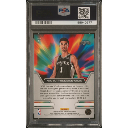 Graded PSA 10 2023 Panini Prizm Victor Wembanyama #3 Rookie Card in Slab