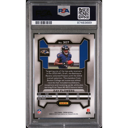 Graded PSA Zay Flowers 2023 Panini Prizm rookie football card