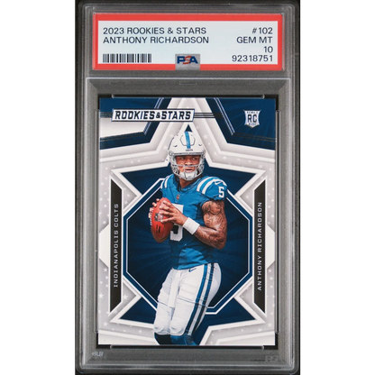 Graded 2023 Panini Rookies & Stars Anthony Richardson #102 Rookie RC Football Card PSA 10 Gem Mint | Hall of Fame Sports Memorabilia | vintageantiquesgifts.com
