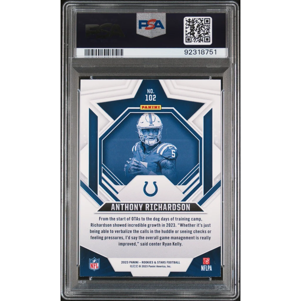 Graded 2023 Panini Rookies & Stars Anthony Richardson #102 Rookie RC Football Card PSA 10 Gem Mint | PSA 10 Gem Mint Graded Rookie Card | vintageantiquesgifts.com