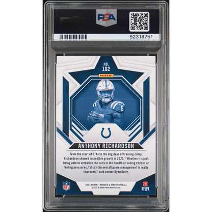 Graded 2023 Panini Rookies & Stars Anthony Richardson #102 Rookie RC Football Card PSA 10 Gem Mint | PSA 10 Gem Mint Graded Rookie Card | vintageantiquesgifts.com