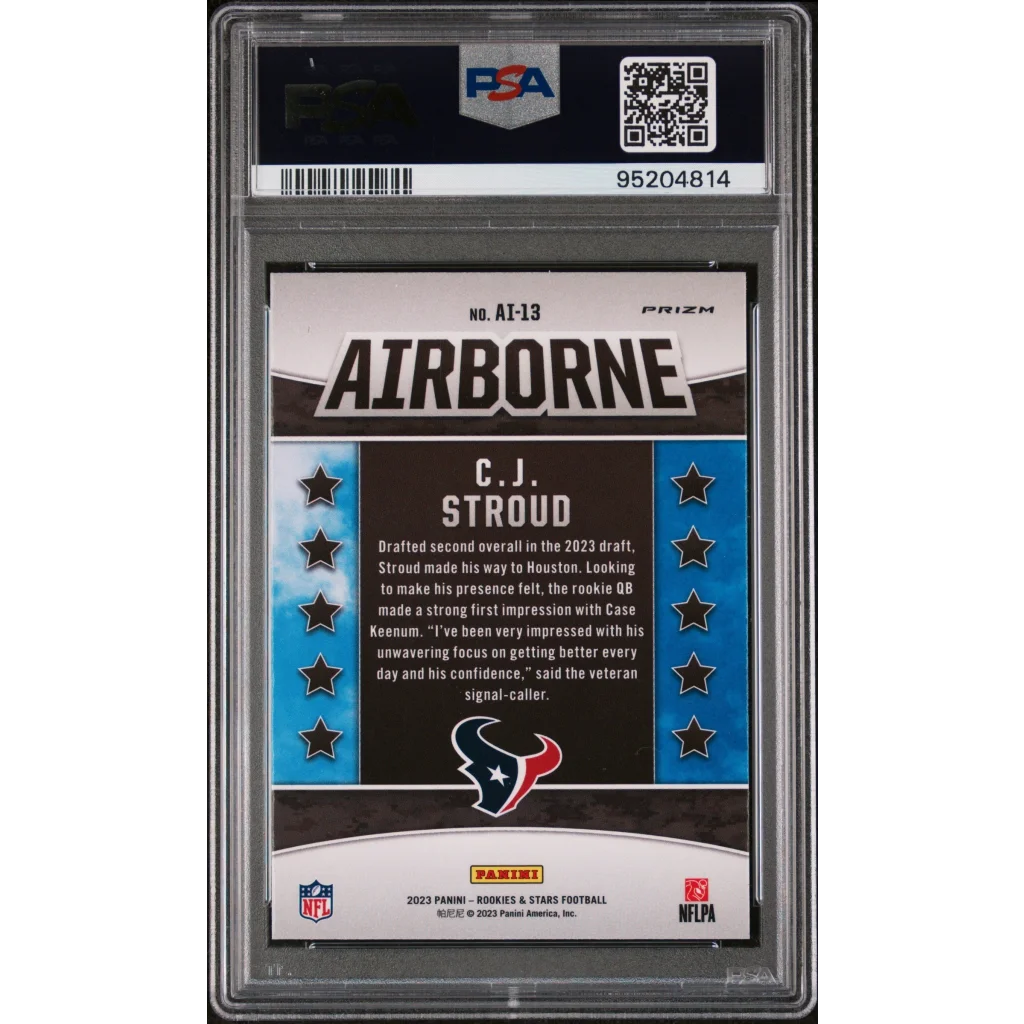 Graded 2023 Panini Rookies & Stars CJ Stroud #AI13 Airborne Rookie RC Football Card PSA 10 Gem Mint | PSA 10 Gem Mint Graded Rookie Card | vintageantiquesgifts.com