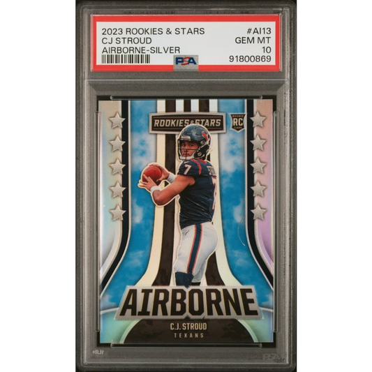 Graded 2023 Panini Rookies & Stars CJ Stroud #AI13 Airborne Silver Rookie RC Football Card PSA 10 Gem Mint | Hall of Fame Sports Memorabilia | vintageantiquesgifts.com