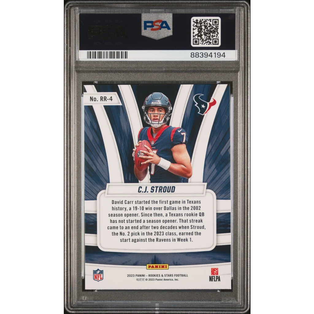 Graded 2023 Panini Rookies & Stars CJ Stroud #RR4 Rookie Rush Rookie RC Football Card PSA 10 Gem Mint | PSA 10 Gem Mint Graded Rookie Card | vintageantiquesgifts.com