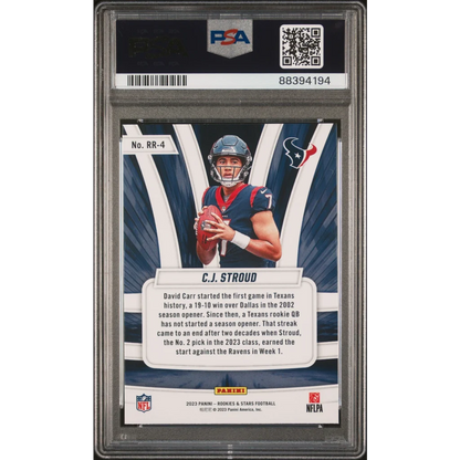 Graded 2023 Panini Rookies & Stars CJ Stroud #RR4 Rookie Rush Rookie RC Football Card PSA 10 Gem Mint | PSA 10 Gem Mint Graded Rookie Card | vintageantiquesgifts.com