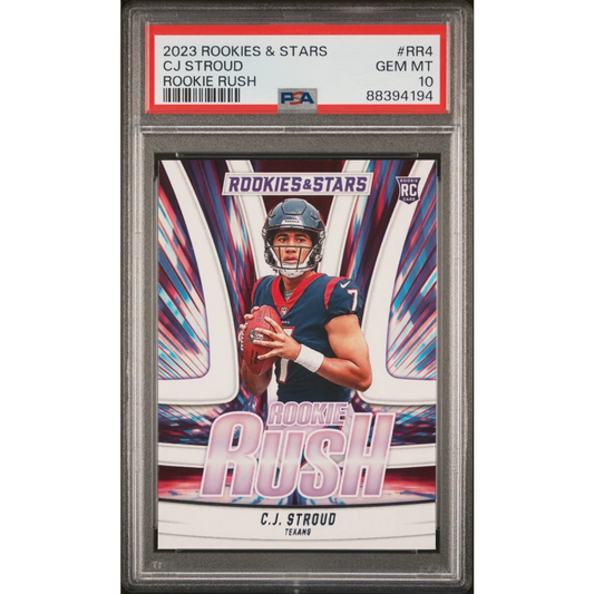 Graded 2023 Panini Rookies & Stars CJ Stroud #RR4 Rookie Rush Rookie RC Football Card PSA 10 Gem Mint | Hall of Fame Sports Memorabilia | vintageantiquesgifts.com
