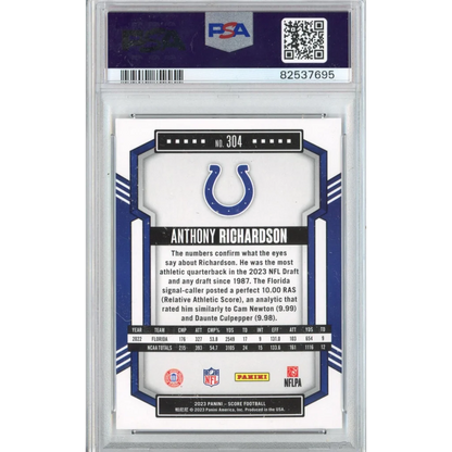 Graded 2023 Panini Score Anthony Richardson #304 Rookie RC Football Card PSA 10 Gem Mint | PSA 10 Gem Mint Graded Rookie Card | vintageantiquesgifts.com