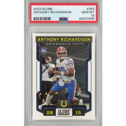 PSA graded 2023 Score Anthony Richardson rookie football card on display
