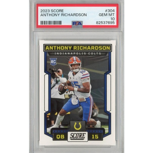 PSA graded 2023 Score Anthony Richardson rookie football card on display
