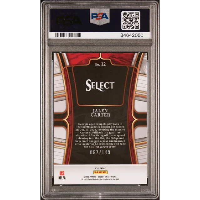 Graded PSA 10 Jalen Carter Red Select Draft Picks Football Card Gem Mint