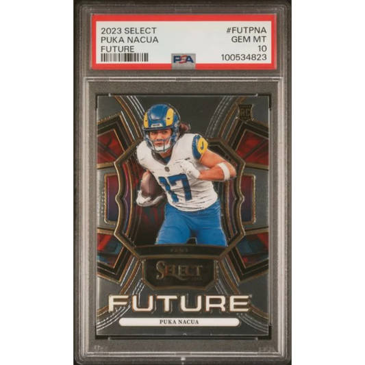 Graded 2023 Panini Select Puka Nacua #FUTPNA Future Rookie RC Football Card PSA 10 Gem Mint | Hall of Fame Sports Memorabilia | vintageantiquesgifts.com