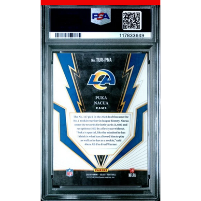 Graded 2023 Panini Select Puka Nacua #TURPNA Turbocharged Rookie RC Football Card PSA 10 Gem Mint