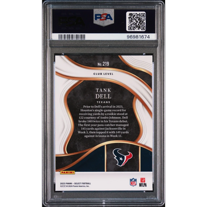 Graded 2023 Panini Select Tank Dell #219 Rookie RC Football Card PSA 10 Gem Mint | PSA 10 Gem Mint Graded Rookie Card | vintageantiquesgifts.com