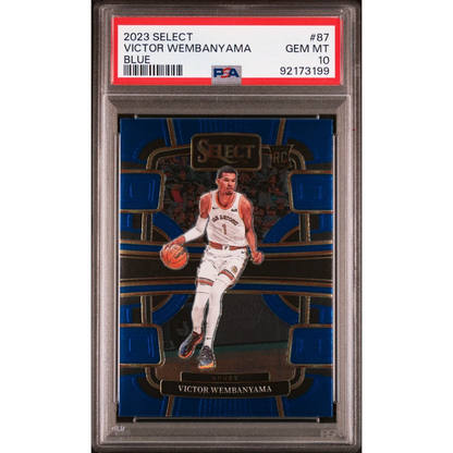 PSA 10 graded 2023 Panini Select Victor Wembanyama blue rookie card #87