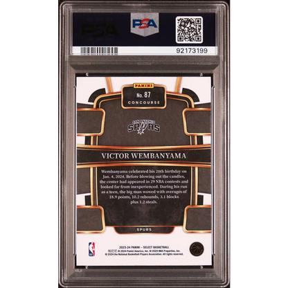 Graded 2023 Panini Select Victor Wembanyama #87 Blue Rookie PSA 10 Gem Mint Card