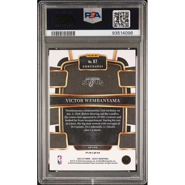 Graded 2023 Panini Select Victor Wembanyama #87 Red Cracked Ice Rookie RC Basketball Card PSA 10 Gem Mint