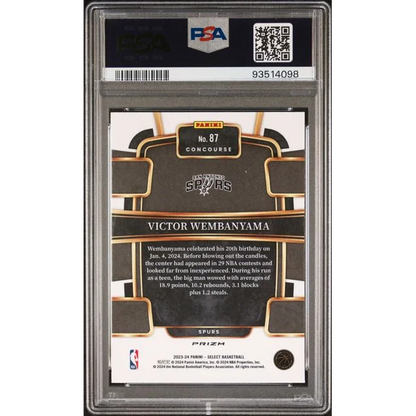 Graded 2023 Panini Select Victor Wembanyama #87 Red Cracked Ice Rookie RC Basketball Card PSA 10 Gem Mint